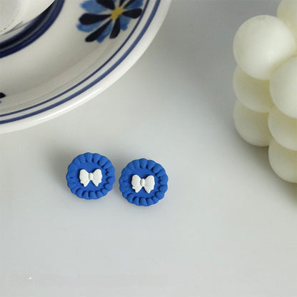 Sweet Blue Alloy Bow Tie Stud Earrings For Women, Stylish Jewelry Accessories