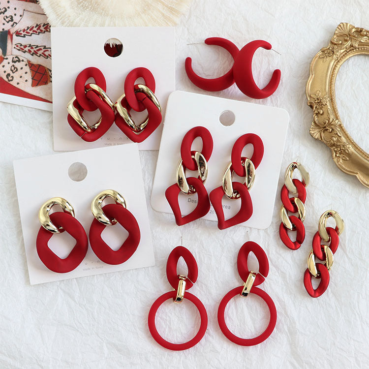 For New Year Acrylic Stoving Varnish Earrings In Red