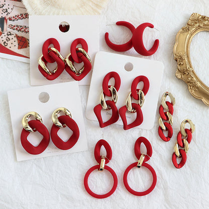 For New Year Acrylic Stoving Varnish Earrings In Red