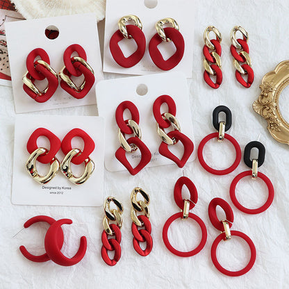 For New Year Acrylic Stoving Varnish Earrings In Red