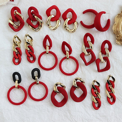 For New Year Acrylic Stoving Varnish Earrings In Red