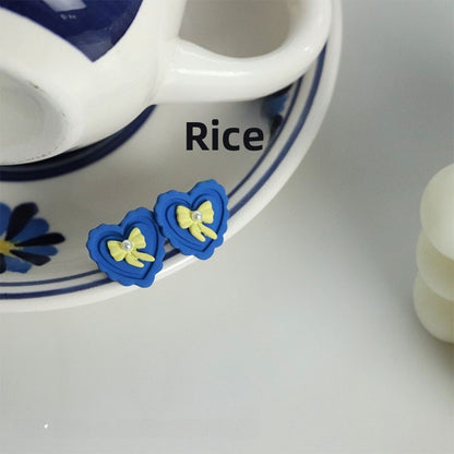 Sweet Blue Alloy Bow Tie Stud Earrings For Women, Stylish Jewelry Accessories