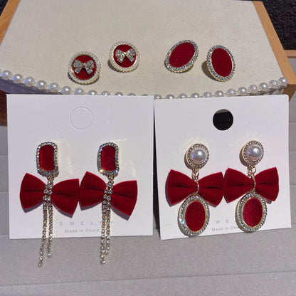 Bow Tie Stud Earrings For Women In 925 Sterling Silver Featuring Red Color