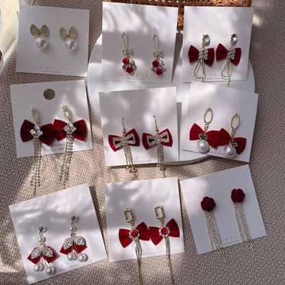 Bow Tie Stud Earrings For Women In Red, Stylish And Elegant Accessory
