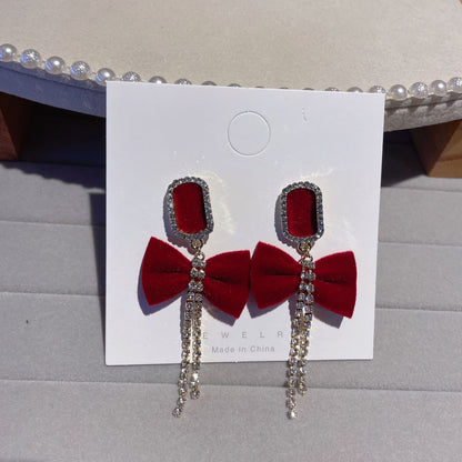 Bow Tie Stud Earrings For Women In 925 Sterling Silver Featuring Red Color