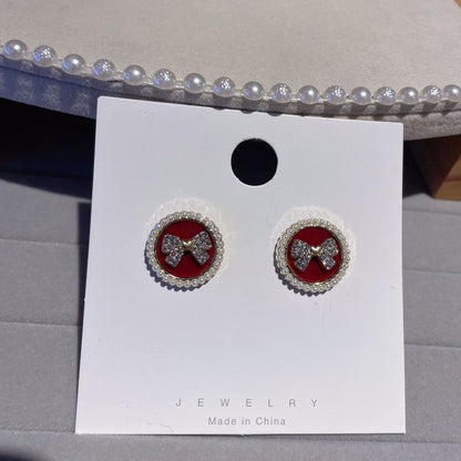 Bow Tie Stud Earrings For Women In 925 Sterling Silver Featuring Red Color