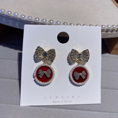 Bow Tie Stud Earrings For Women In 925 Sterling Silver Featuring Red Color