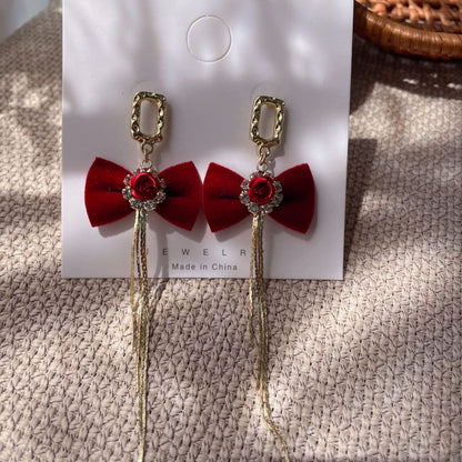 Bow Tie Stud Earrings For Women In Red, Stylish And Elegant Accessory