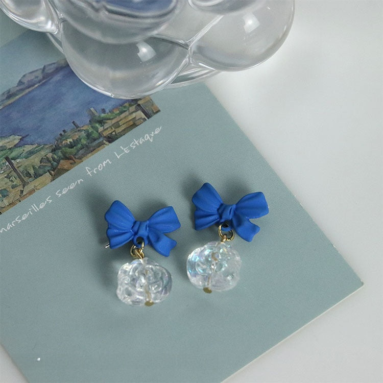 Sweet Blue Alloy Bow Tie Stud Earrings For Women, Stylish Jewelry Accessories