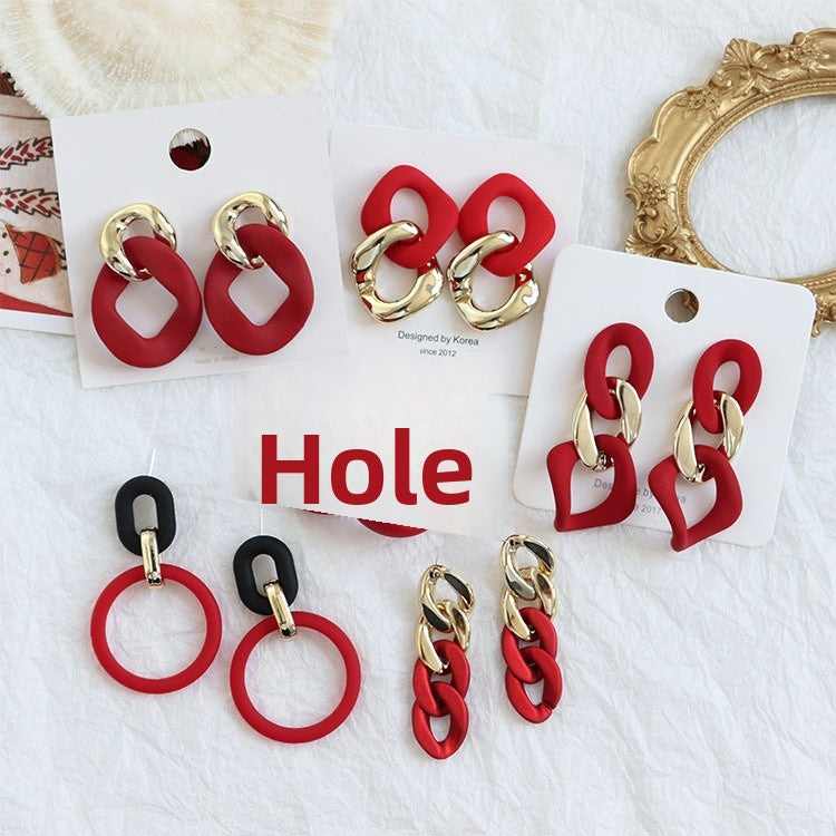 For New Year Acrylic Stoving Varnish Earrings In Red