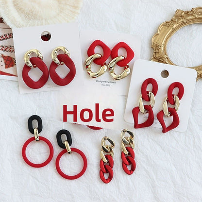 For New Year Acrylic Stoving Varnish Earrings In Red