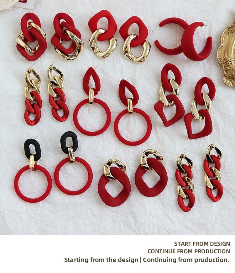 For New Year Acrylic Stoving Varnish Earrings In Red