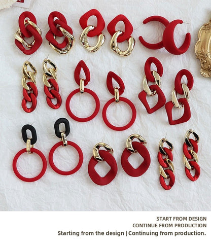 For New Year Acrylic Stoving Varnish Earrings In Red