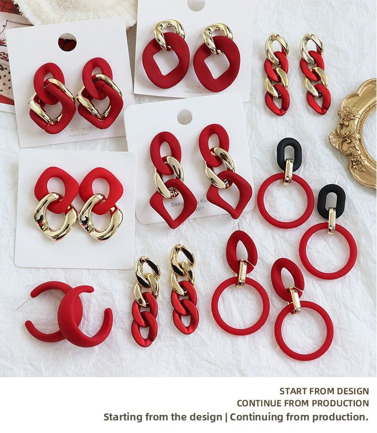 For New Year Acrylic Stoving Varnish Earrings In Red