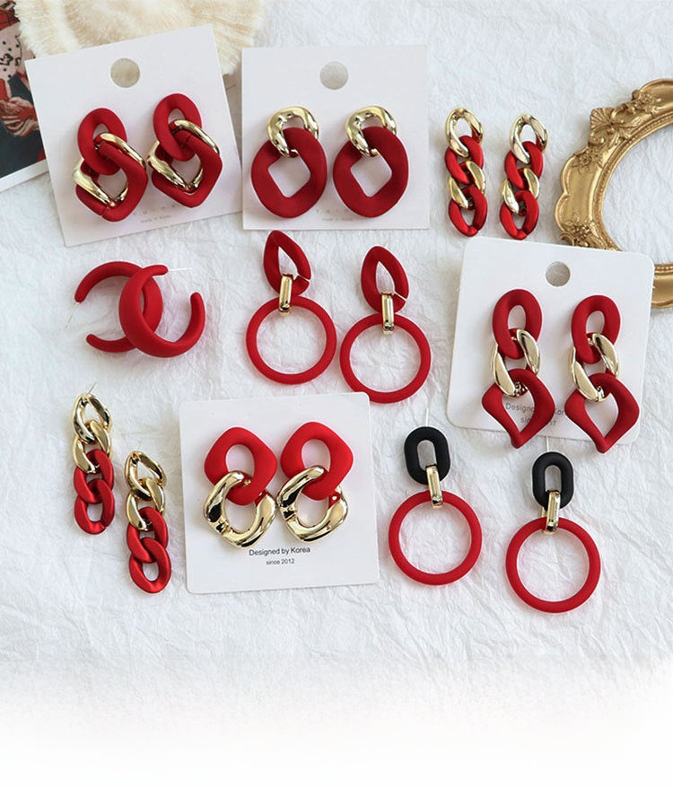 For New Year Acrylic Stoving Varnish Earrings In Red