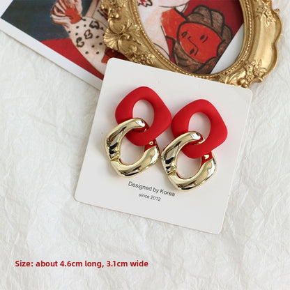 For New Year Acrylic Stoving Varnish Earrings In Red