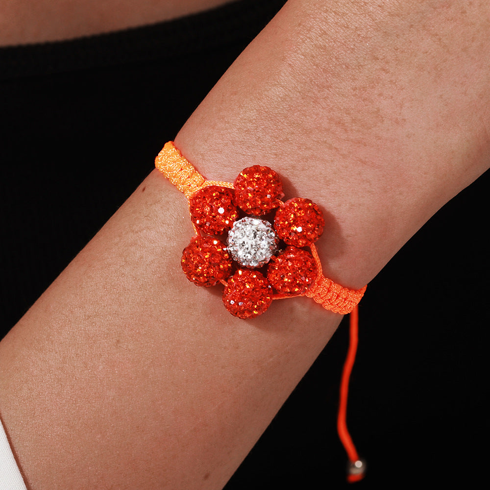 Simple Style Flowers Bracelet For Women Featuring Soft Clay Material And Weave Craft With Stretch Adjustable Closure