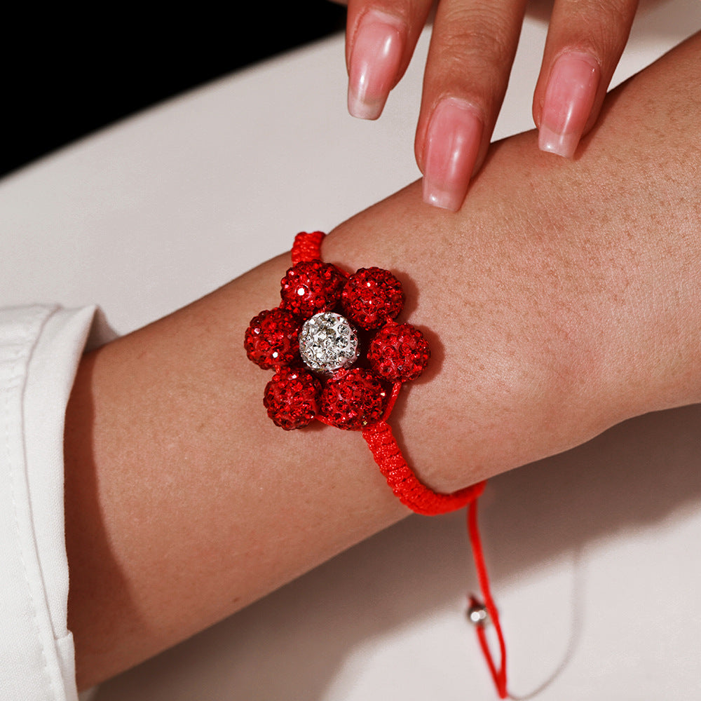 Simple Style Flowers Bracelet For Women Featuring Soft Clay Material And Weave Craft With Stretch Adjustable Closure