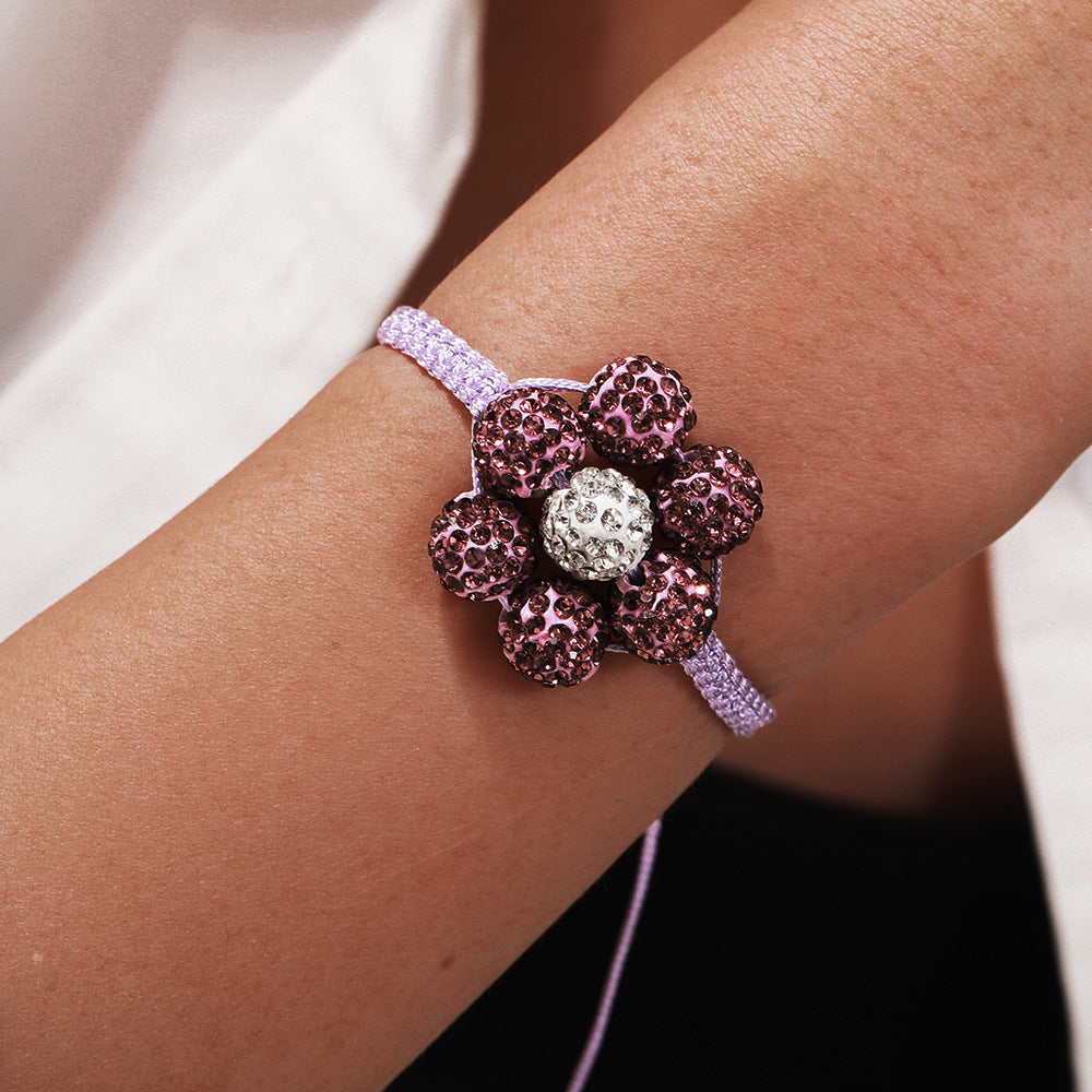 Simple Style Flowers Bracelet For Women Featuring Soft Clay Material And Weave Craft With Stretch Adjustable Closure