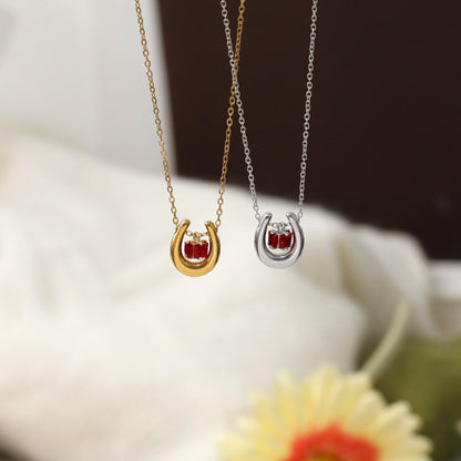 Marine Style Horseshoe Choker For Women In 304 Stainless Steel With 18K Real Gold Plated And Zircon Inlay On Cable Chain