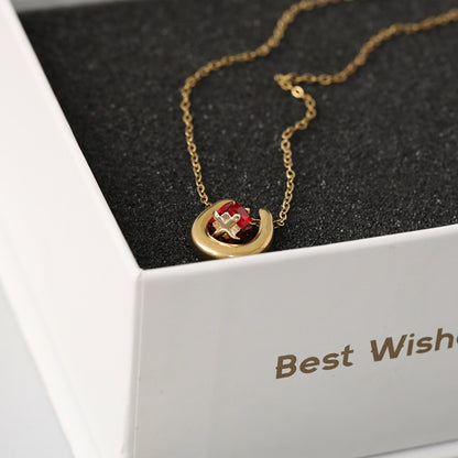 Marine Style Horseshoe Choker For Women In 304 Stainless Steel With 18K Real Gold Plated And Zircon Inlay On Cable Chain