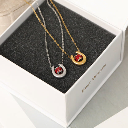 Marine Style Horseshoe Choker For Women In 304 Stainless Steel With 18K Real Gold Plated And Zircon Inlay On Cable Chain