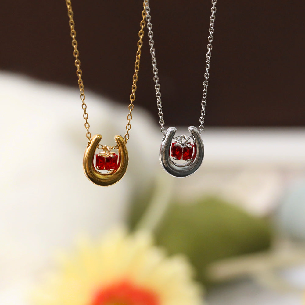 Marine Style Horseshoe Choker For Women In 304 Stainless Steel With 18K Real Gold Plated And Zircon Inlay On Cable Chain