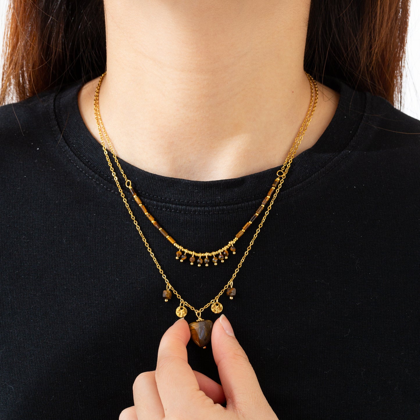 Heart Shape Necklace For Adults Featuring 304 Stainless Steel With 18K Real Gold Plated Beaded Chain And Beading Craft