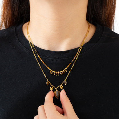 Heart Shape Necklace For Adults Featuring 304 Stainless Steel With 18K Real Gold Plated Beaded Chain And Beading Craft