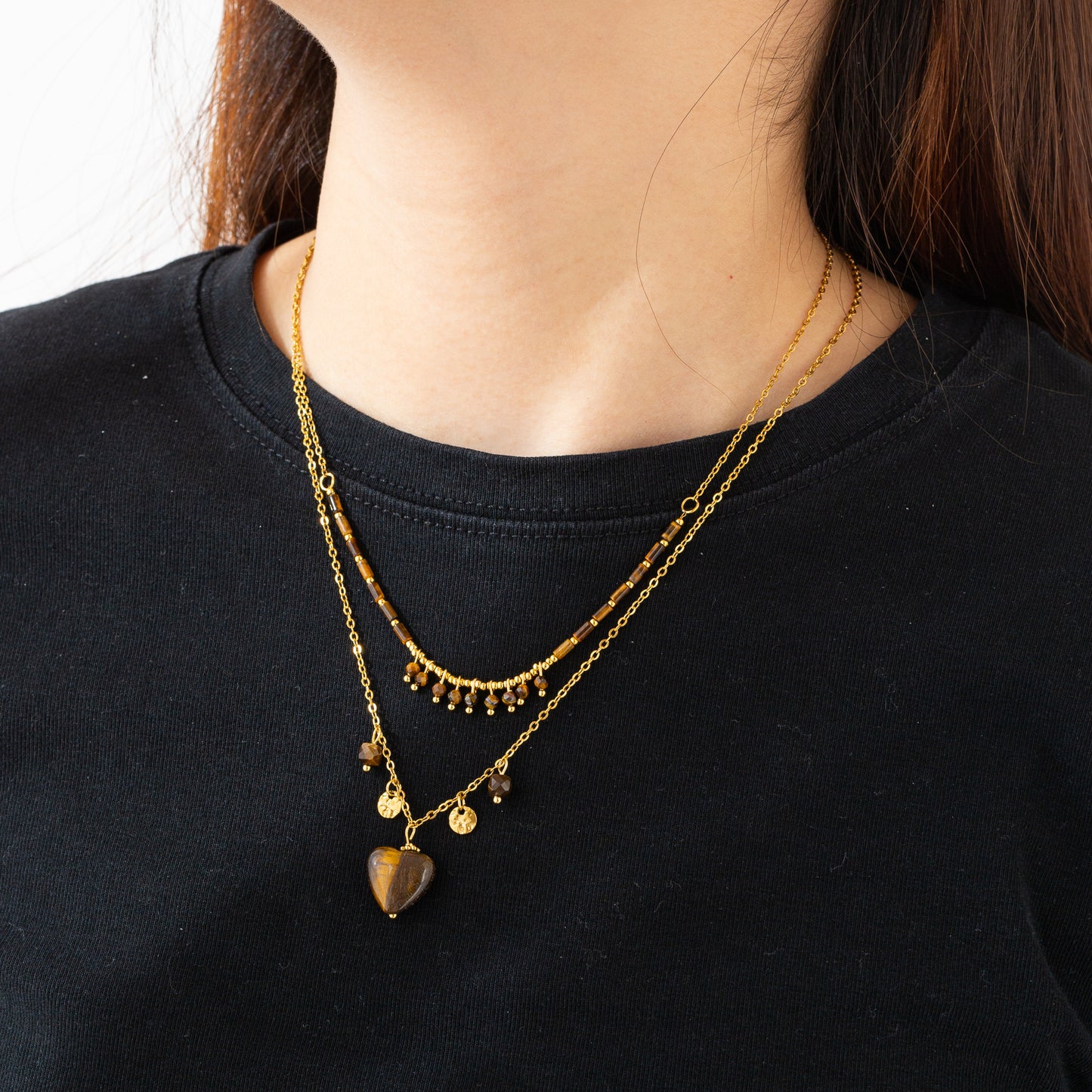 Heart Shape Necklace For Adults Featuring 304 Stainless Steel With 18K Real Gold Plated Beaded Chain And Beading Craft