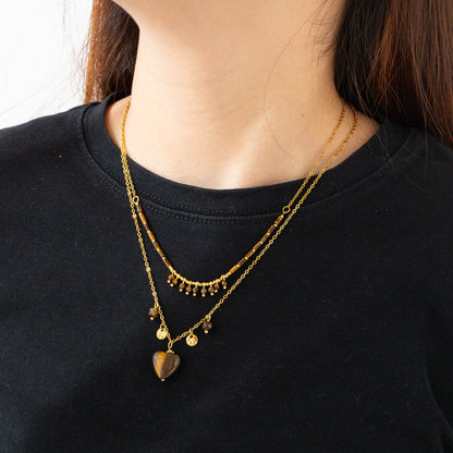 Heart Shape Necklace For Adults Featuring 304 Stainless Steel With 18K Real Gold Plated Beaded Chain And Beading Craft