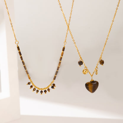 Heart Shape Necklace For Adults Featuring 304 Stainless Steel With 18K Real Gold Plated Beaded Chain And Beading Craft