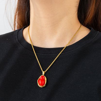 For Adults Irregular Pendant Necklace In 304 Stainless Steel With 18K Real Gold Plated And Imitation Pearl On Twisted Rope Chain