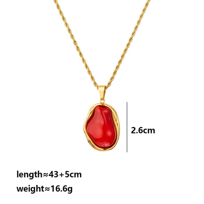 For Adults Irregular Pendant Necklace In 304 Stainless Steel With 18K Real Gold Plated And Imitation Pearl On Twisted Rope Chain