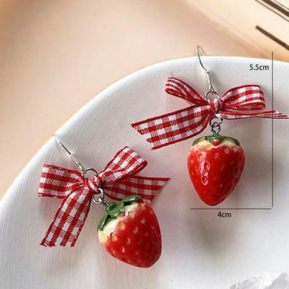 Cute Red Acrylic Strawberry Drop Earrings For Stylish Everyday Wear