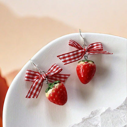 Cute Red Acrylic Strawberry Drop Earrings For Stylish Everyday Wear