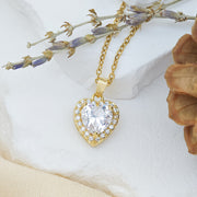 White Zirconium Heart - Gold