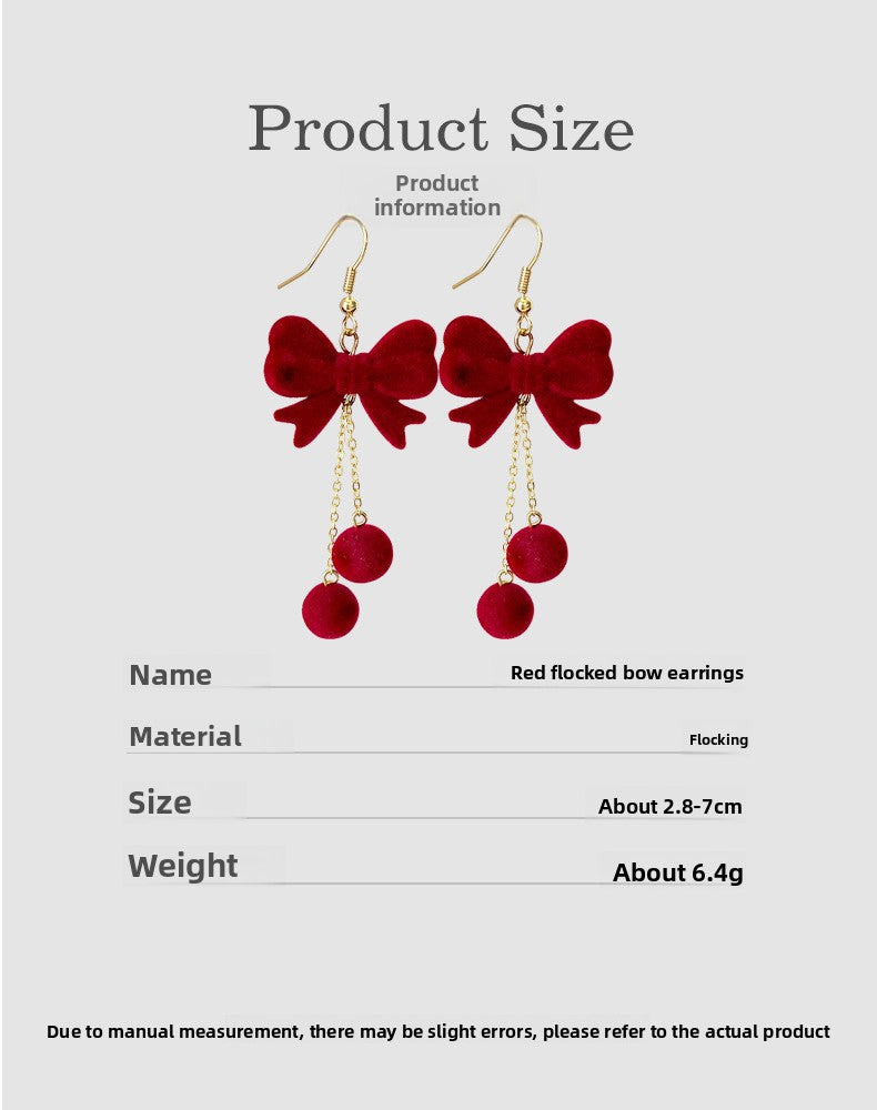 Red Flocking Bow Tie Ear Hook Earrings For New Year