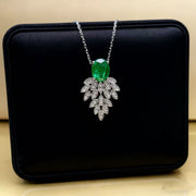592 Leaf Necklace-Silver Green