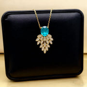 592 Leaf Necklace-Gold Blue