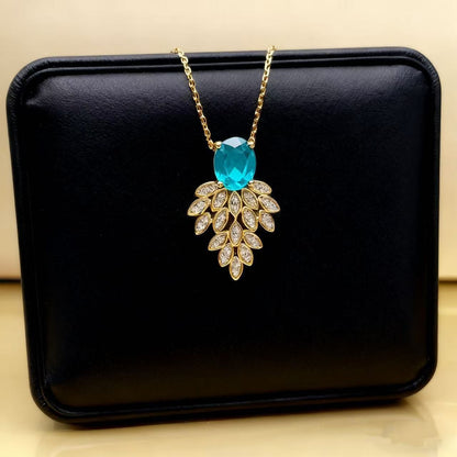 Leaves Necklace For Women Featuring PVD Coated Titanium Steel With Golden Cable Chain