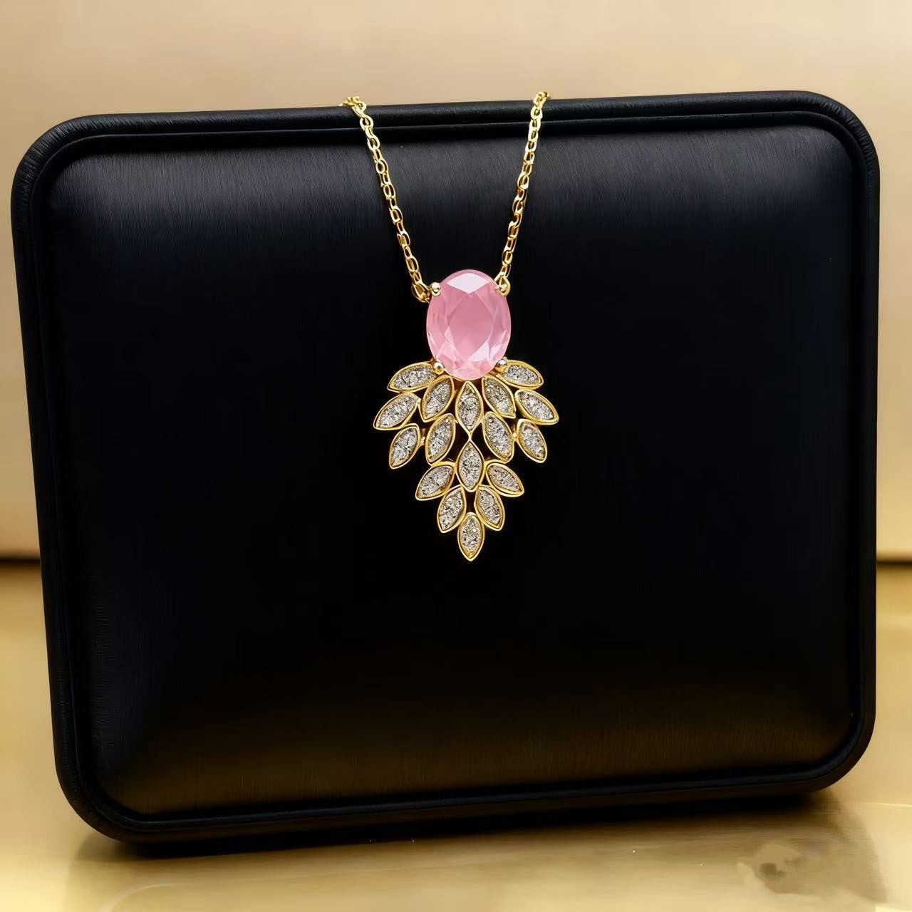 Leaves Necklace For Women Featuring PVD Coated Titanium Steel With Golden Cable Chain