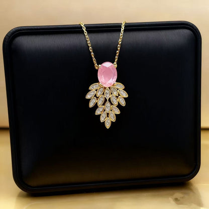 Leaves Necklace For Women Featuring PVD Coated Titanium Steel With Golden Cable Chain