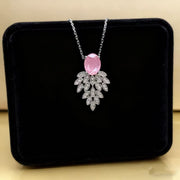 592 Leaf Necklace-Silver Pink