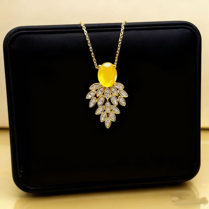 Leaves Necklace For Women Featuring PVD Coated Titanium Steel With Golden Cable Chain
