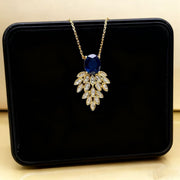 592 Leaf Necklace-Gold Dark Blue