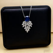 592 Leaf Necklace-Silver Dark Blue
