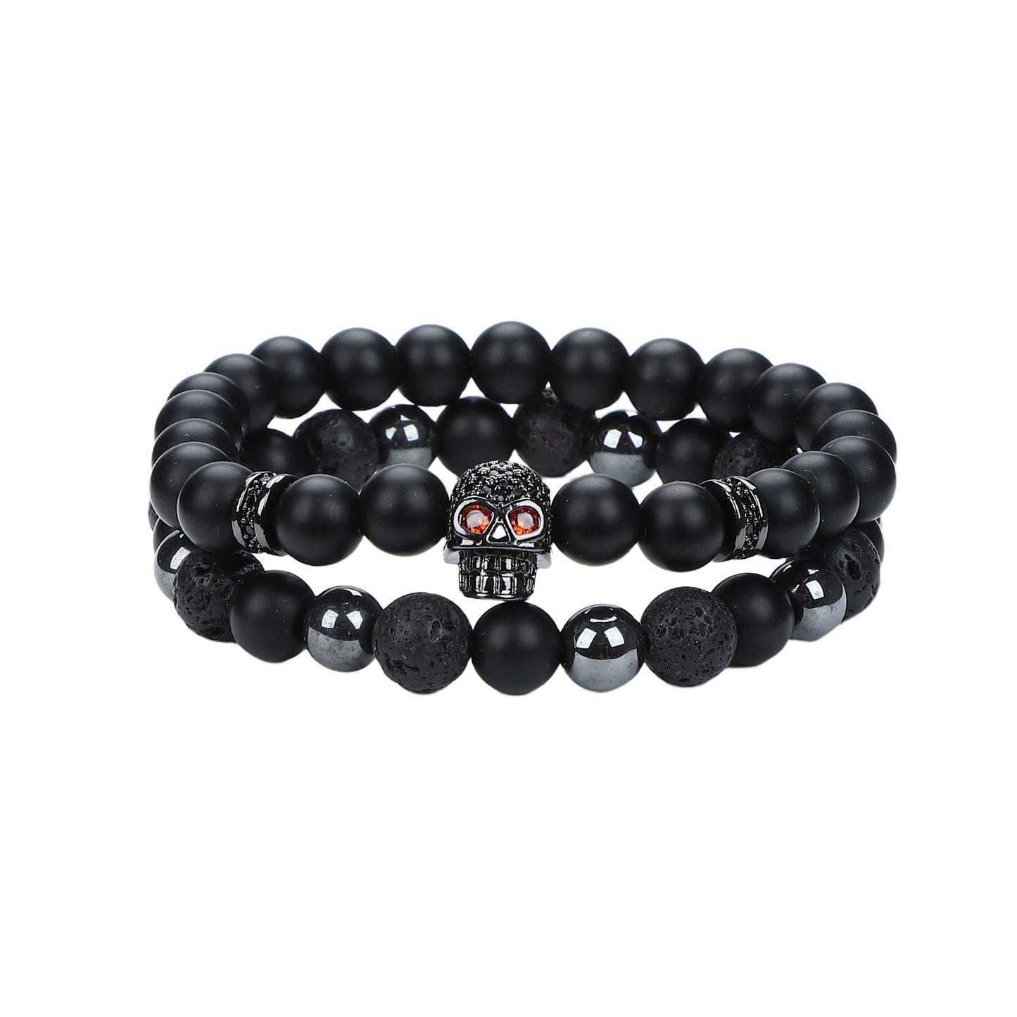 Natural Stone Skull Bracelet For Men In Black, 1 Set
