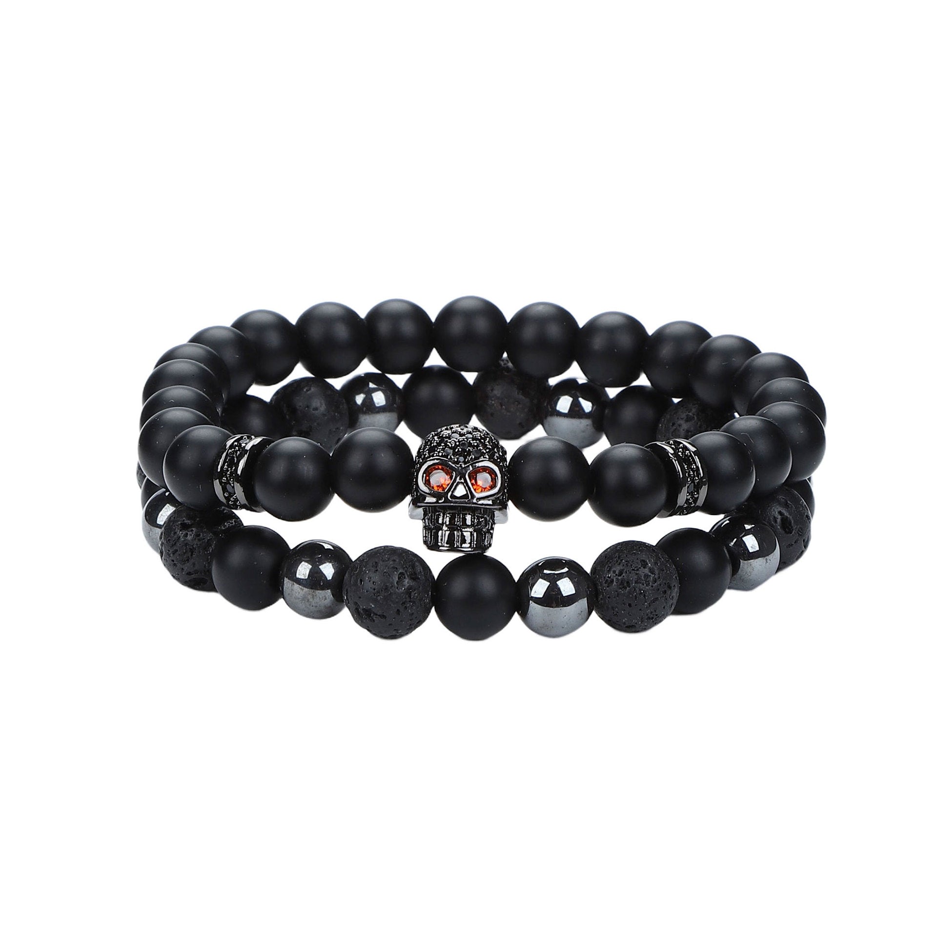 Natural Stone Skull Bracelet For Men In Black, 1 Set