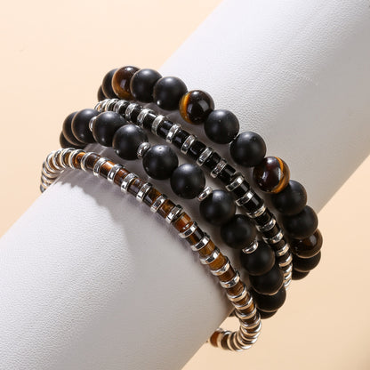 Men's Bracelets In Black And Green Tiger Eye, Stylish Jewelry Accessory